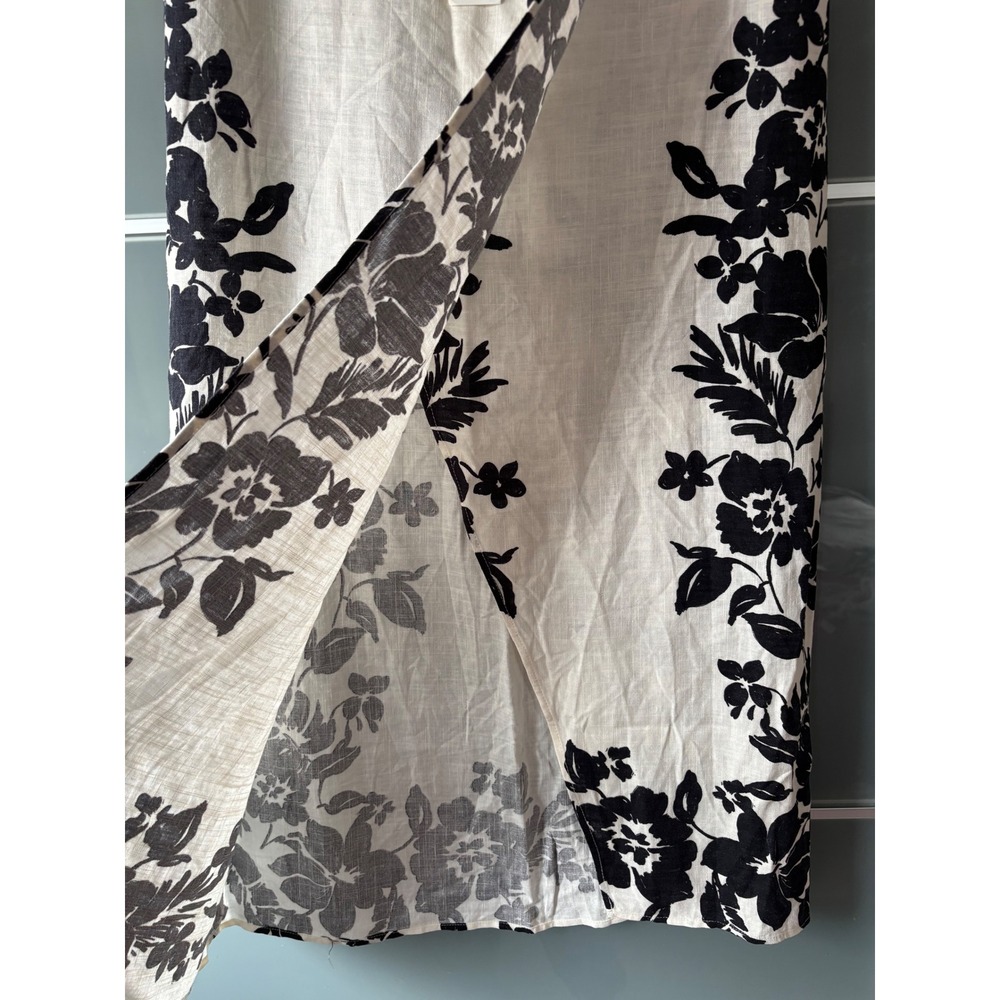 NWT* Zara Ecru-Black Floral Print Midi Wrap Skirt Linen Blend White Black Large - Picture 3 of 9